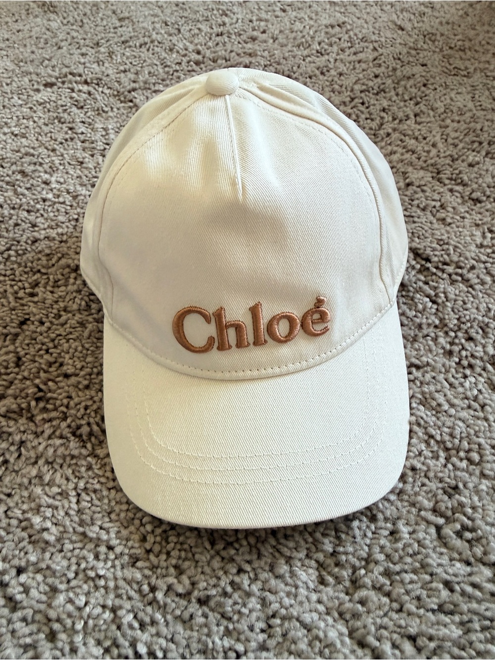 Chloé Cream Baseball Cap with Tan Logo Embroidery